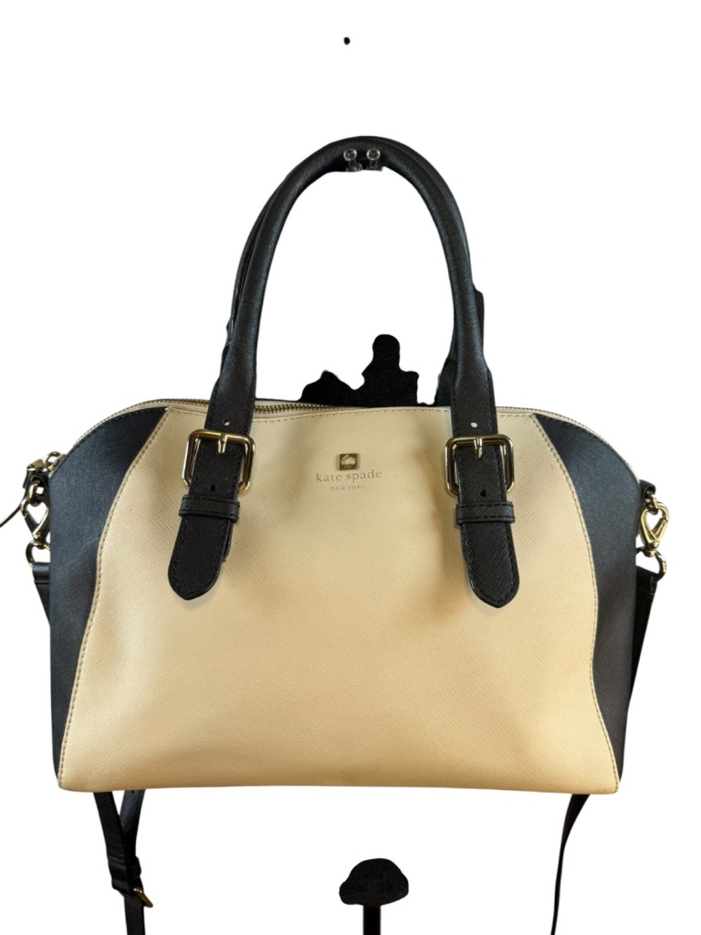 Kate Spade Cream Black Satchel Crossbody Leather Bag Gold Tone Chic Classic